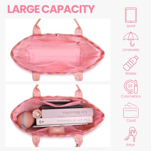 Bolso tote grande a rayas con asa superior de PVC brillante miniatura 5