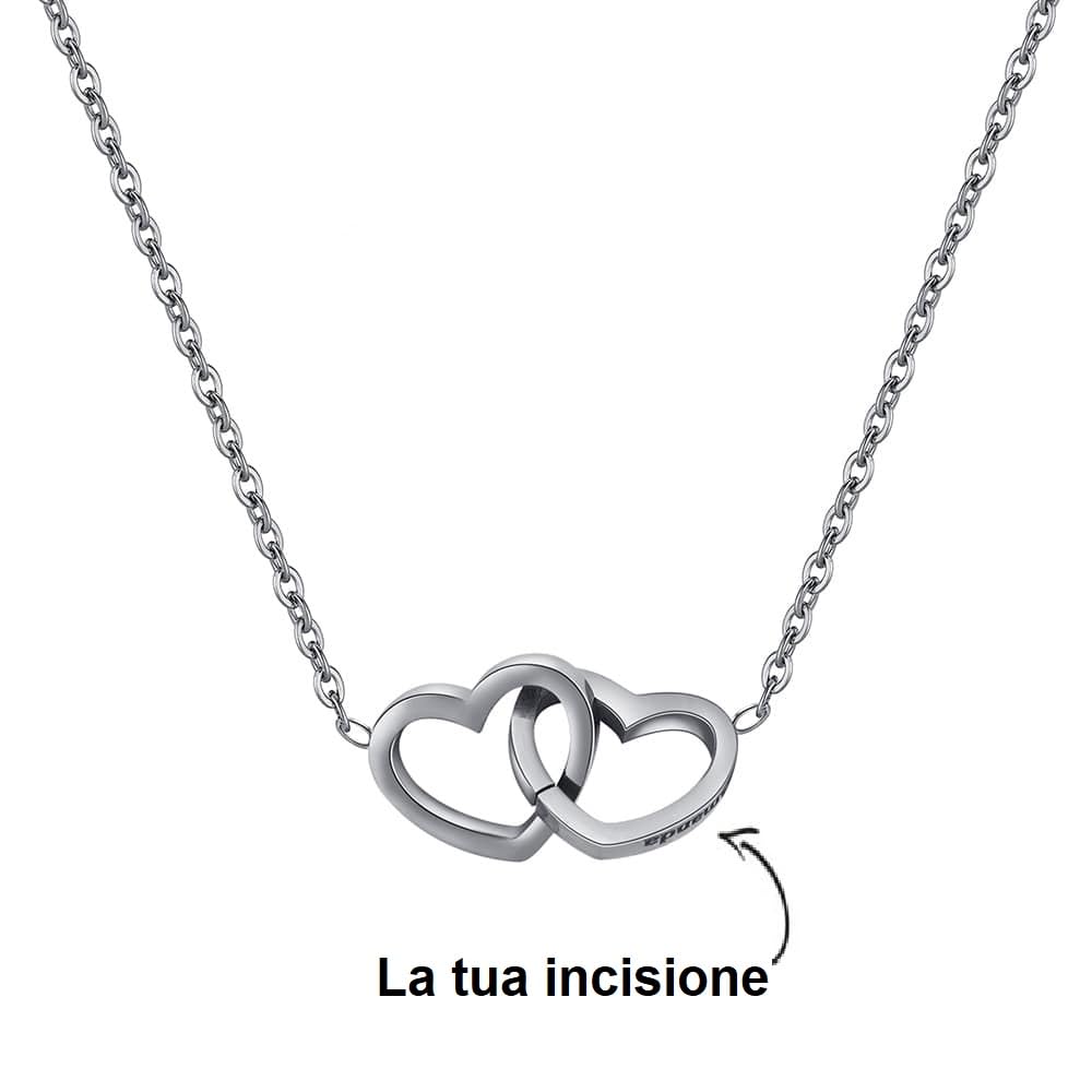 Collana personalizzata con incisione | Collana con cuori collegati | Regalo per coppia o fidanzata | Regalo per mamma | Oro, argento, oro rosa | Acciaio inossidabile impermeabile | Made in Germany