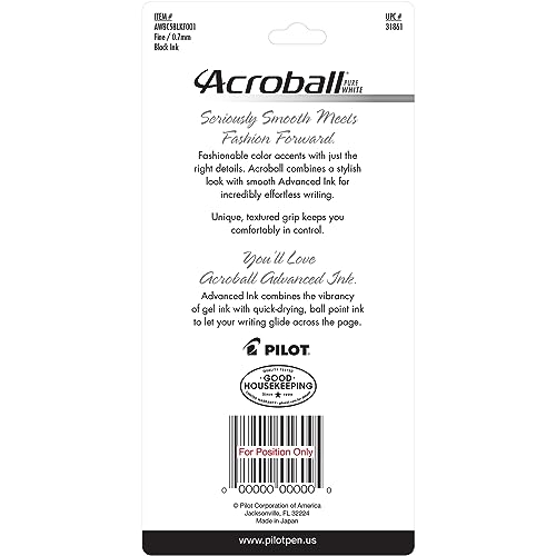 PILOT Acroball PureWhite Advanced Ink Refillable & Retractable Ball Point Pens with Turquoise/Orange/Purple/Lime/Blue Accents, Fine Point, Black Ink, 5-Pack (31861)