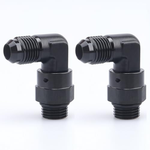 Image of AC PERFORMANCE Aluminum 90 Degree -6 AN Male Flare to -6 AN ORB O Ring Port Swivel Fitting Adapter, Black Pack of 2