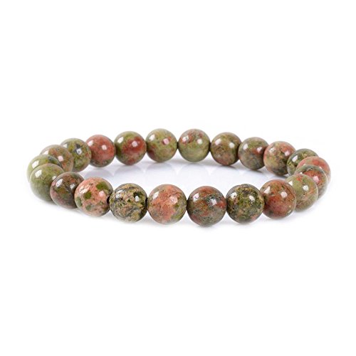Justinstones Natural Unakite Gemstone 8mm Round Beads Stretch Bracelet 7 Inch Unisex