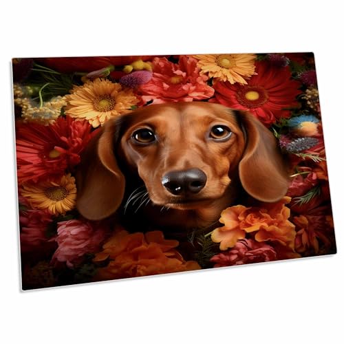 3dRose Dachshund con fondo floral - Pad para escritorio miniatura 1