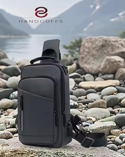 Image of Handcuffs Waterproof Polyester Slim Unisex Crossbody Sling Bag Chest Backpack Men's Shoulder Bag Leisure Travel Handbag Hard Shell Anti-Theft Chest Bag (Grey)