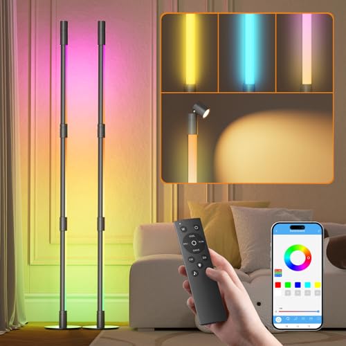 RGBWIC LED Corner Floor Lamp – Smart Ambient Light with Bluetooth App & Remote Control, Music Sync, Color Changing, Mood Lighting for Bedroom, Living Room, Gaming Setup, Home Decor (2pack Grey)