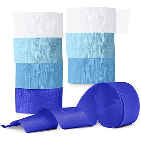 Blue Crepe Paper Streamers, Blue Party Decorations - 8 Large Rolls, 2in x 120ft Each Roll - Decorative Creped Roll for Birthday, Festival, Wedding, Backdrop or Photo Booth Decoration and Flower Making Cover