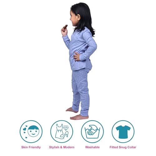 Image of Hestia | H.NSG.N.1 | Kids Girls Nightwear | Sleepwear | Cotton |Trouser Full Sleeves Tshirt | Elastic Waist |Night Dress with Pyjama Tshirts for Girls|All Over Horse Printed |Blue Color 4-6Yrs |Set 1