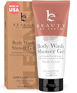 Vanilla Coconut Shower Gel Body Wash - USA Made with Organic & Natural Ingredients, Moisturizing Cleansing Gel for Women, Gentle & Non Toxic Daily Wash for Sensitive Skin, Clean Body Soap Liquid
