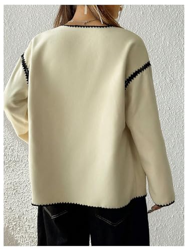 MakeMeChic Women's Button Down Long Sleeve Wool Coat Crewneck Jackets2