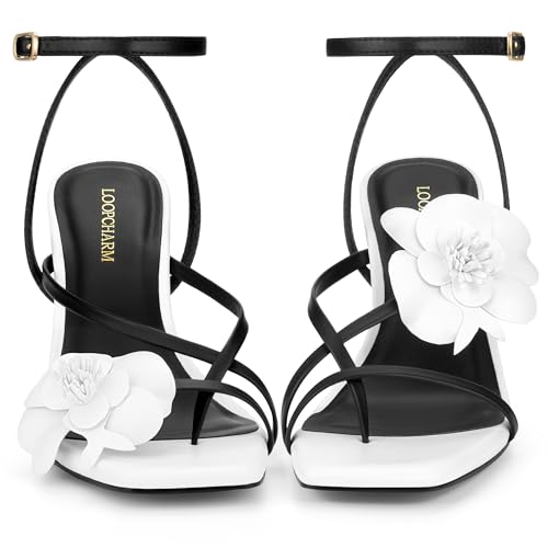 Image of Women's Strappy High Heels Sandals Square Open Toe Ankle Strap Slingback Thong Stilettos Shoes for Wedding