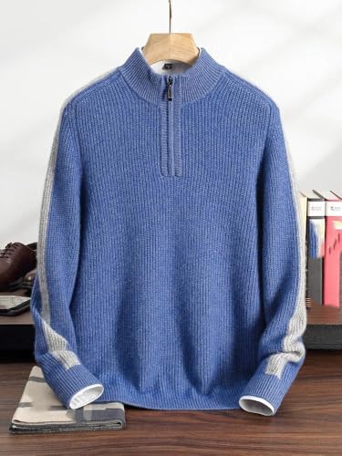 Men's Cashmere Sweater Half High Neck Zipper Knitted Pullover Casual Long Sleeved Top2