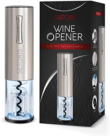Premium Electric Wine Opener By SETORIS- Automatic Electric Wine Bottle Corkscrew Opener With Foil Cutter Set- Rechargeable Cordless Stainless Steel Bottle Opener For Home, Bars & Professional Use