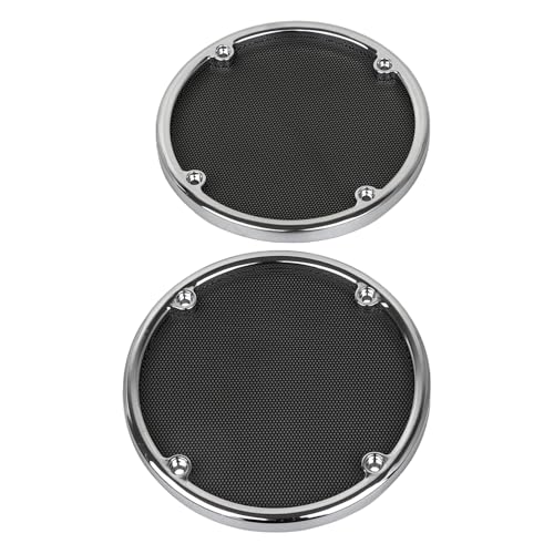 Image of Rear Speaker Trim Metal Mesh Grill Cover for Harley Touring Electra Glide FLHTC 1996-2013 Street Glide FLHX 2006-2013, Chrome Trim+Black Mesh