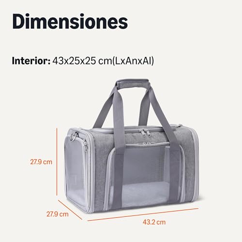 Miniatura 5 de Amazon Basics Transportín Suave Tipo Bolso para Gatos y Perros con Correa de Hombro Ajustable, Aprobado por Aerolíneas, Diseño Plegable y Portátil, Ventilación de Malla, 43,2 x 27,9 x 27,9 cm, Gris