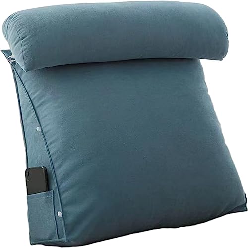 Triangular Bed Wedge Pillow, headboard Back Support Cushion, Back, Neck and Leg Reading Pillow, Back Support Reading Pillow with Removable and Washable Cover (Color : Blue, Size : 60x50x20 cm)