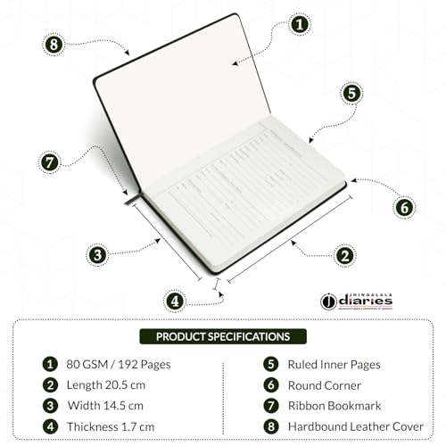 Image of Jhingalala A5 Leather Cover Hardbound Undated Journal Notebook with Pen Combo Gift | 80 GSM Premium Non-Bleeding Paper | Diary with Pen | Ideal Corporate, Diwali & New Year Gift (Green)