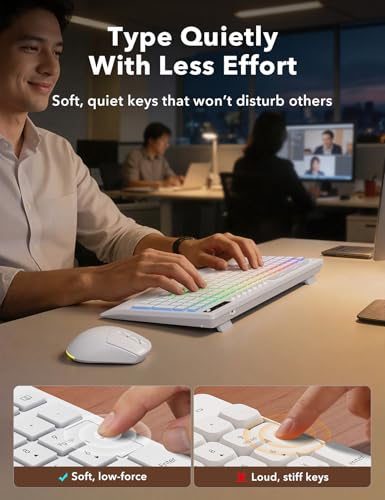 Image of Trueque Wireless Keyboard and Mouse Combo, 4000mAh Rechargeable Backlit Keyboard with Wrist Rest & Phone Holder, Full Size Quiet Typing 2.4G USB-A /Type-C for PC Laptop Windows Mac (White)