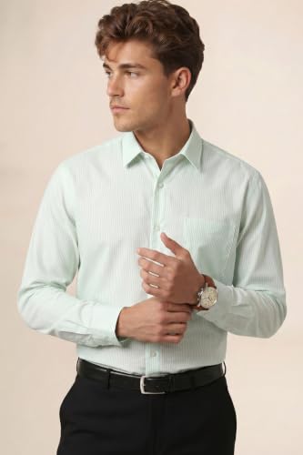 Image of Peter England Men's Slim Fit Full Sleeve Pin-Striped Formal Shirt | Cotton-Rich | Wonder Fabric | Pin Point Oxford