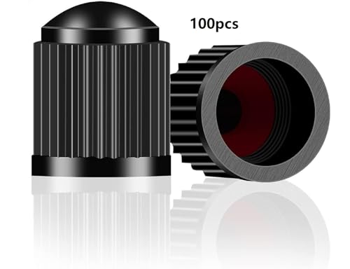 URAQT Tapas de Válvula de Neumático, 100 PCS Tapas para Válvulas de Aire, Tapones de Válvula de Plástico con Anillo de Sellado para Coche, SUV, Moto, Camiones, Bicicletas (Negro)