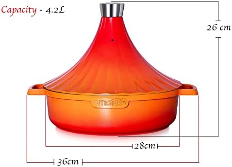 Moroccan Tagine Cooking Pot | Oven Proof | 28cm Large | Induction, Gas, Electric, Ceramic Hobs Safe | Greblon Non Stick Chemical Free Coating (Orange)
