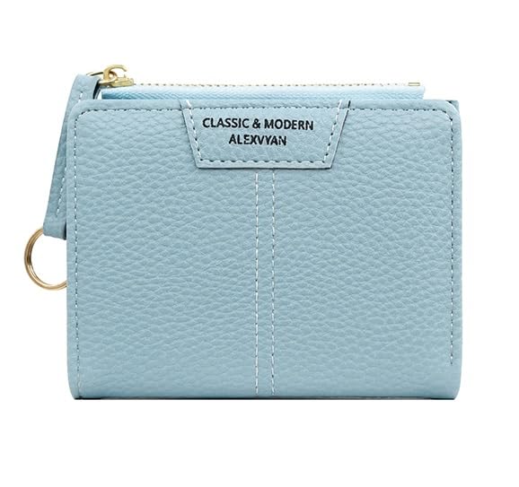 Blue Small Classic Bi-Fold Women's Purse Wallet Card Organizer Female Hand Purse Clutch Women/Ladies/Girls Wallets 4 Card Holder 1 Long & 2 Small Pocket -1 Zipper Coin Pocket-image-21
