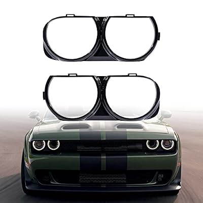 Astra Depot Left Right Headlight Bezel Cover Trim OE Replacement for 2015-2021 Dodge Challenger (Glossy Black)