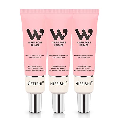 Base de imprimación para maquillaje poro facial Airfit Ocultar, poro invisible color rosa crema, marcas acné de cubierta,piel lisa, base de corrector control humedad para control aceite(3 paquetes)