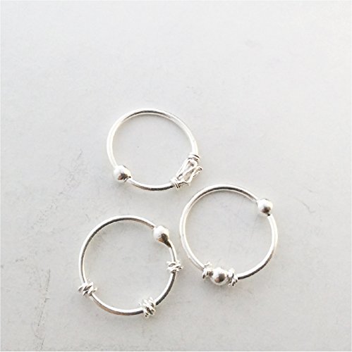 Nose Rings, Sterling Silver, Set of Three, Balinese Tribal Style Hoop, Lip,Eyebrow,Body Piercing