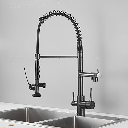 Robinet de cuisine 3 voies noir mitigeur douchette extractible filtre à eau