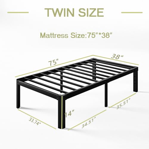 KERAMIK Estruturas de cama de solteiro de 35,5 cm de altura, sem necessidade de mola, estrutura de c