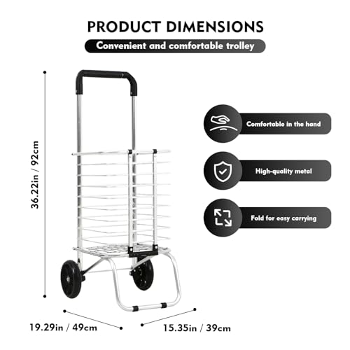 Panana SKTWH Shopping Carts Folding Cart Foldable Shop Truck Heavy Duty Hand Truck 35Ltr Foldable Shopping Grocery 2 Wheels Cart Steel Grocery Hard Wearing Easy Storage thumb #3
