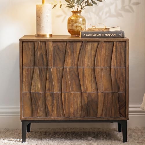 RIHHA Mid-Century Modern Walnut Nightstand, Wide Bedside or Side Table