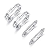Bougraite 4 Pack 14K Gold Plated Stackable Rings for Oura Ring Gen 4/Oura Ring Gen 3, Cubic Zirconia Simulated Diamond Bling Stacking Bands for Women, Smart Rings Accessories (Sliver, 9)