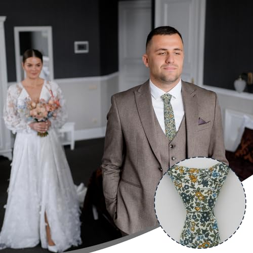 Image of Luckyvestir Ties for Men, Sage Green Cotton Floral Tie 2.76 inch Flower Printed Men's Neckties for Wedding /Groomsmen /Suit /Party
