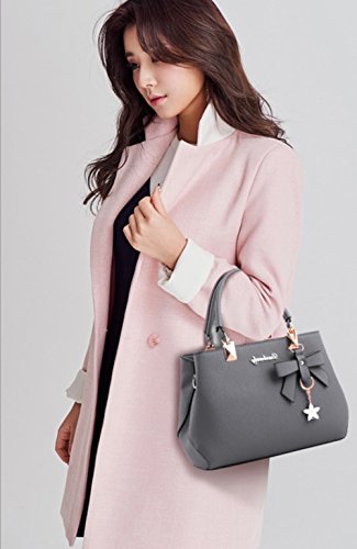 Dreubea Womens Handbag Tote Shoulder Purse Leather Crossbody Bag Grey