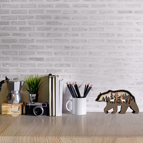 Phineon Office Ornament Wooden Statues Elk Brown Bear Decorative Sculpture Wood Crafts Wall Art Decoration 3D Forest Animal Bedroom Decor For Christmas Xmas Thanksgiving Day Wedding Gifts (Brown Bear) #TOP1