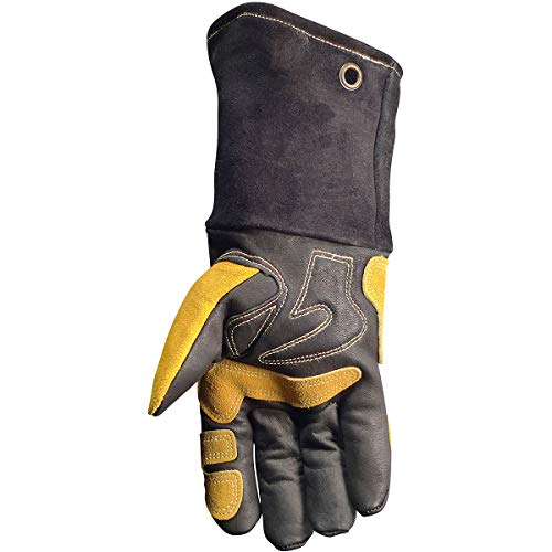 Caiman Genuine American Deer Grain Leather Revolutiontm Gloves (Large, Black/Gold) #TOP2
