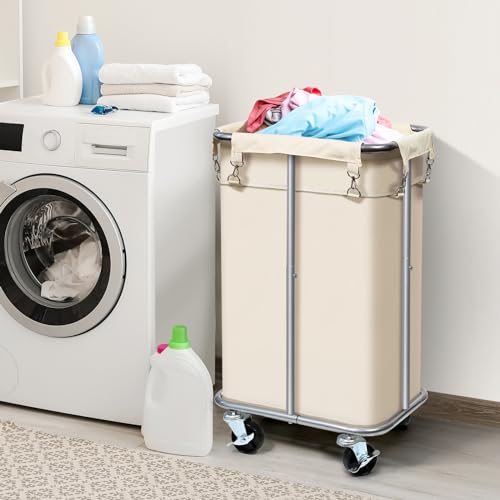Cesta de lavandería con ruedas y bolsa de 100L en color beige 3