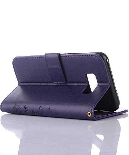 Flyee Case Compatible With Samsung Galaxy S8 (5.8 Inch,Released In 2017),Wallet Case For Women And Girls With Card Holder,Leather Flip Case Kickstand For Galaxy S8-Embossed Flowers Purple #TOP3