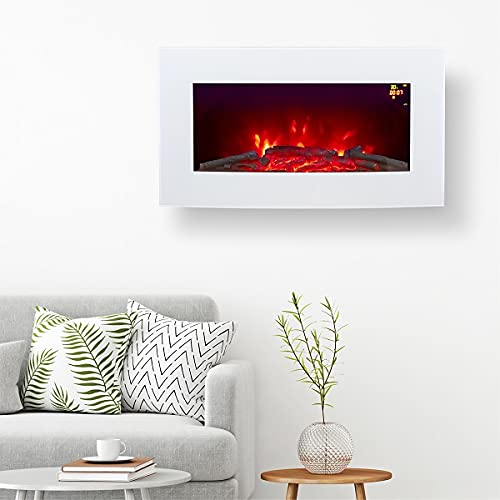 2025 TRUFLAME 71.8CM WIDE 7 COLOUR CHANGING WHITE CURVED GLASS LED WALL MOUNTED ELECTRIC FIRE WITH LOG AND PEBBLE EFFECT!