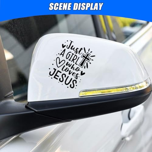 Image of Just A Girl Who Loves Jesus Decal Car Sticker, 6.1 inchx4.6 inch Jesus Cross Vinyl Sticker Car Bumper Decal, Waterproof Auto Exterior Decoration Decals for Cars, Truck, Wall, Window, Laptop (Black)