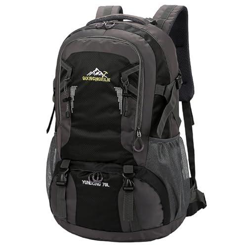 NTUOCAW 70L Waterproof Hiking Backpack Large Camping Rucksack for Men Women Lightweight Travel Backpack Black Trekking Backpack for Outdoor Sports Hiking Cycling Climbing Mountaineering