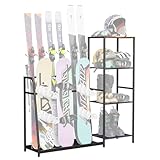 XQZMD Freistehender Skiständer, Ski-Aufbewahrungsregal für Garage oder Zuhause, Bodenständer Ski-Halter, Skiaufbewahrung für 4 Paar Ski, 3 Snowboard, Schuhe, Stöcke, Schutzbrille und Helm