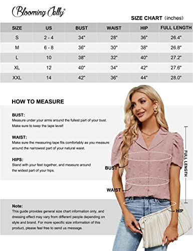 Blooming Jelly Womens Business Casual Blouses V Neck Collared Button Down Shirt Chiffon Puff Sleeve 2023 Ladies Work Tops (Medium, 2Pink_Collared) #TOP6