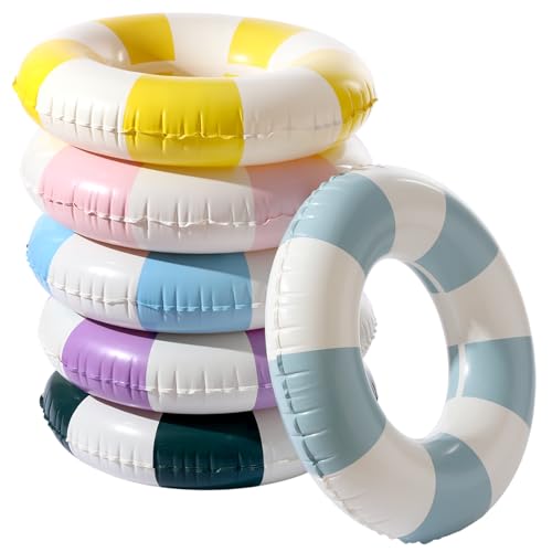 Junkin Inflatable Pool Floats Tube 33.64 Inch Swimming Ring for Adults Pool Beach Summer Outdoor Bachelorette Party Supply(Retro Style,Pastel Color,6 Pcs)
