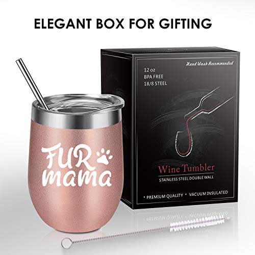 Dog Mom Gifts, Cat Mom Gifts - Fur Mama - Mothers Day Gifts for Pet Lovers Women - Funny Dog, Cat Gifts for Cat Lovers, Dog Lovers - Birthday Wine Gifts for Mom, Wife, Aunt, Friend - GSPY Wine Tumbler