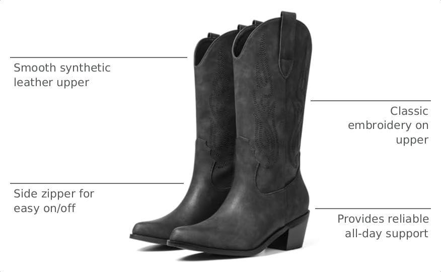 Image of AOSPHIRAYLIAN Cowboy Boots for Women Retro Pointed Toe Pull On Block Chunky Heel Glitter Sparkly Metallic Embroidecamel Country Concert Outfits Calf Western Cowgirl Boots