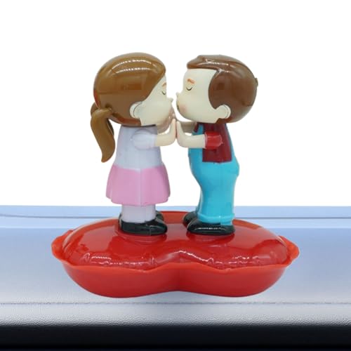 Nevalerra Decorazioni per cruscotto auto, giocattolo solare con movimento, figure di coppia con testa mobile, set di accessori per auto, decorazione da scrivania per dashboard, scheda