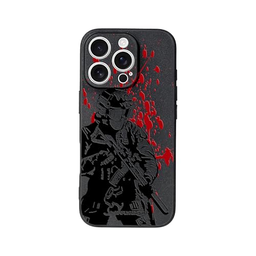 SIMPLYMDRN Slim for iPhone 16 Pro Max Case - Warrior Design - Cool Case for Men - Fighter Assassin Case - Slim and Flexible (Gunner Black)