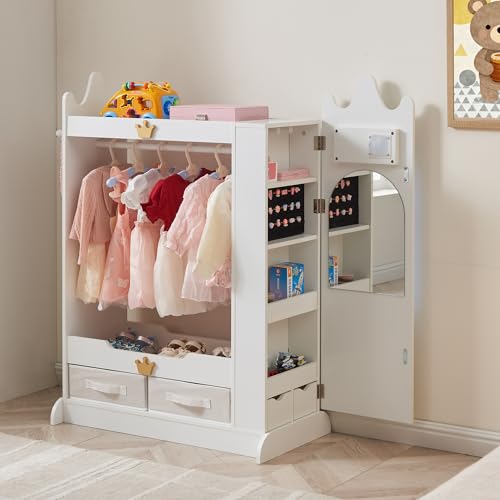 Grecodown Dress Up Storage, Kids Armoire Closet with Mirror and