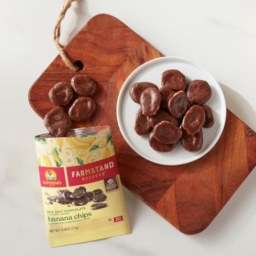 Image of Sun-Maid Farmstand Reserve Sea Salt Chocolate Coated Banana Chips - (5 Pack) 0.8 oz Snack Bag - Chocolate Covered Fruit Snack